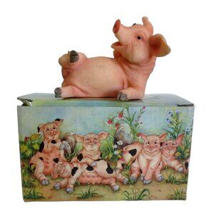 Vintage Jolly Pig Figurine - Farmhouse Animal Decor - New in Box Old Store Stock